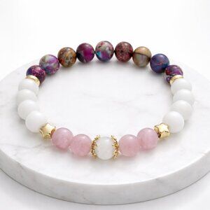 Natural Purple Jasper Morganite Crystal Bracelet 8mm Beads Stone Healing Jewelry
